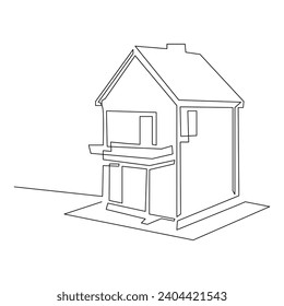 House single line continuous outline vector art drawing and simple one line home minimalist design
