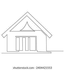 House single line continuous outline vector art drawing and simple one line home minimalist design