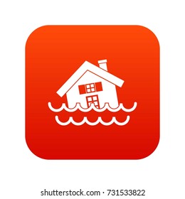 House sinking in a water icon digital red for any design isolated on white vector illustration