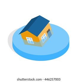 House sinking in a water icon in isometric 3d style on a white background