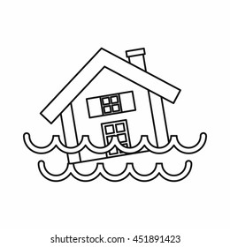 House sinking in a water icon in outline style isolated vector illustration