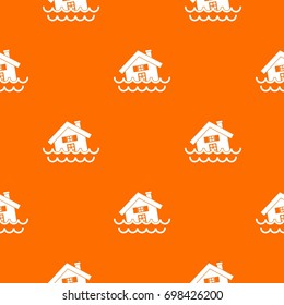 House sinking in a water pattern repeat seamless in orange color for any design. Vector geometric illustration