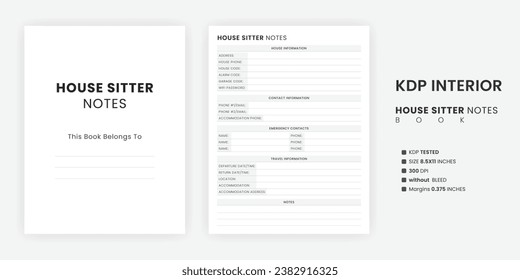 House Sitter Information Notes Printable Template Checklist Book