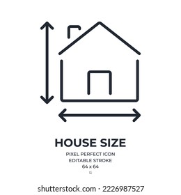 House size editable stroke outline icon isolated on white background flat vector illustration. Pixel perfect. 64 x 64.