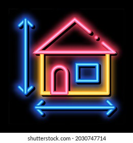 Tamaño de la casa Altura y ancho del vector de señal de luz de neón. Icono brillante ilustración de símbolo transparente