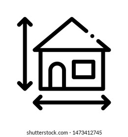House Size Height And Width Vector Thin Line Icon. Building Size Dimension Linear Pictogram. Mortgage On Real Estate, Rent, Buy Or Sale Apartment Garage Contour Monochrome Illustration