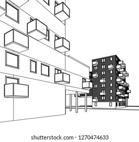 house sketch, 3d illustration