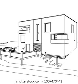  house sketch, 3d illustration