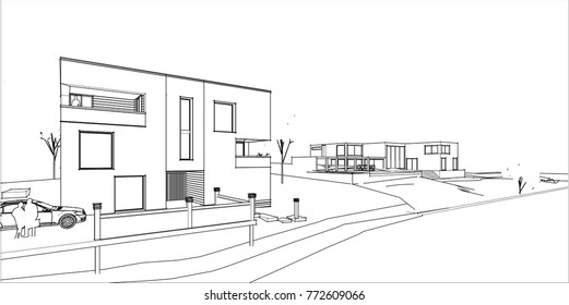  house, sketch, 3d illustration