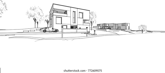  house, sketch, 3d illustration