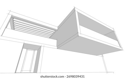 Bosquejo de la casa 3d renderizado arquitectónico