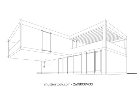 Bosquejo de la casa 3d renderizado arquitectónico