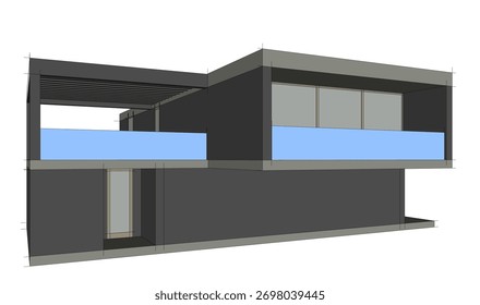 Bosquejo de la casa 3d renderizado arquitectónico