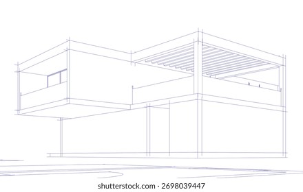 Bosquejo de la casa 3d renderizado arquitectónico
