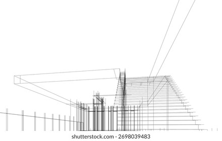 Bosquejo de la casa 3d renderizado arquitectónico