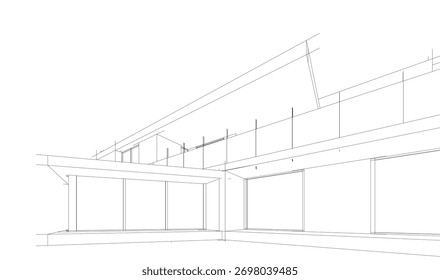 Bosquejo de la casa 3d renderizado arquitectónico