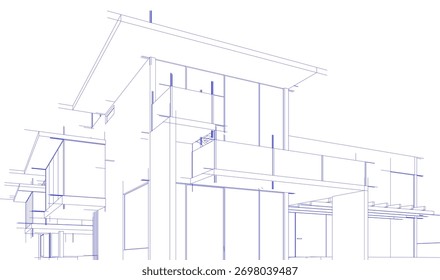 Bosquejo de la casa 3d renderizado arquitectónico