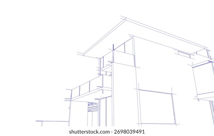 Bosquejo de la casa 3d renderizado arquitectónico