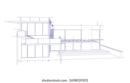 Bosquejo de la casa 3d renderizado arquitectónico