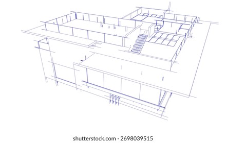 Bosquejo de la casa 3d renderizado arquitectónico