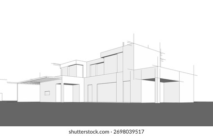 Bosquejo de la casa 3d renderizado arquitectónico