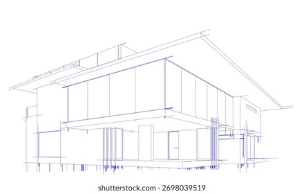 Bosquejo de la casa 3d renderizado arquitectónico