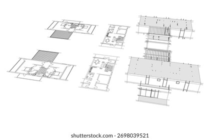 Bosquejo de la casa 3d renderizado arquitectónico