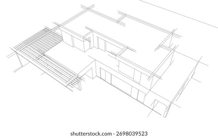 Bosquejo de la casa 3d renderizado arquitectónico