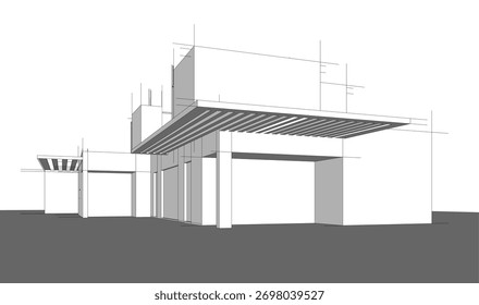 Bosquejo de la casa 3d renderizado arquitectónico