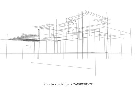 Bosquejo de la casa 3d renderizado arquitectónico