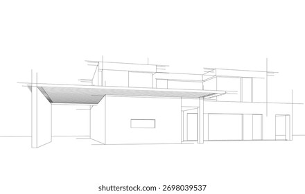 Bosquejo de la casa 3d renderizado arquitectónico