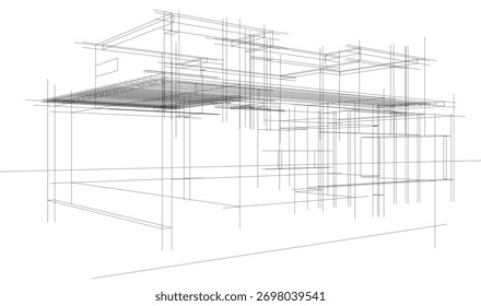 Casa esboço arquitetônico renderização 3D