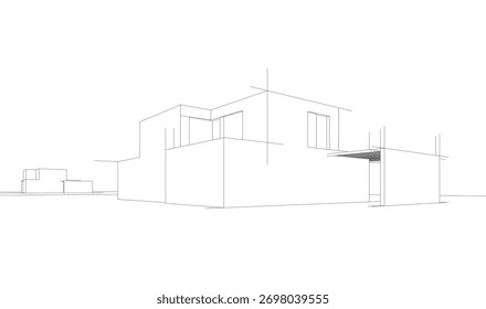 Bosquejo de la casa 3d renderizado arquitectónico