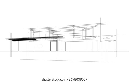 Bosquejo de la casa 3d renderizado arquitectónico