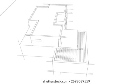 Bosquejo de la casa 3d renderizado arquitectónico