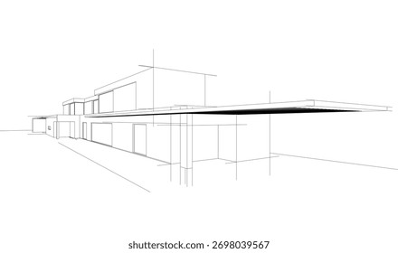 Bosquejo de la casa 3d renderizado arquitectónico