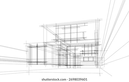 Bosquejo de la casa 3d renderizado arquitectónico