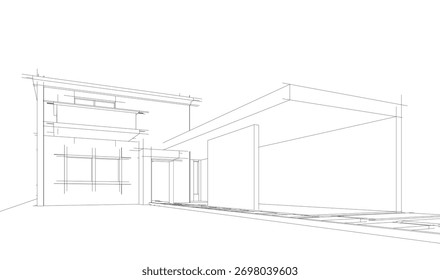Bosquejo de la casa 3d renderizado arquitectónico