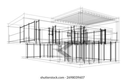 Bosquejo de la casa 3d renderizado arquitectónico