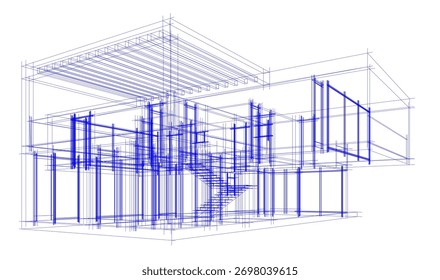 Bosquejo de la casa 3d renderizado arquitectónico