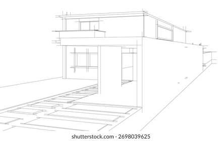 Bosquejo de la casa 3d renderizado arquitectónico