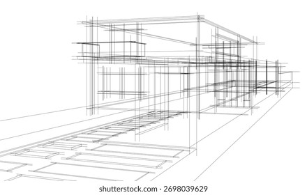 Bosquejo de la casa 3d renderizado arquitectónico