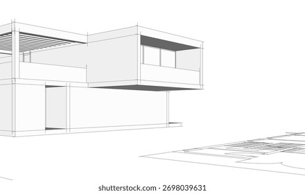 Bosquejo de la casa 3d renderizado arquitectónico