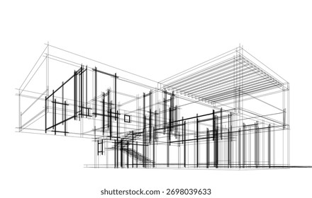 Bosquejo de la casa 3d renderizado arquitectónico