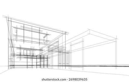 Bosquejo de la casa 3d renderizado arquitectónico