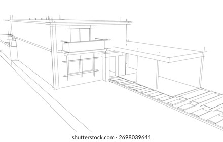 Bosquejo de la casa 3d renderizado arquitectónico