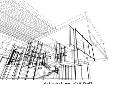 Bosquejo de la casa 3d renderizado arquitectónico