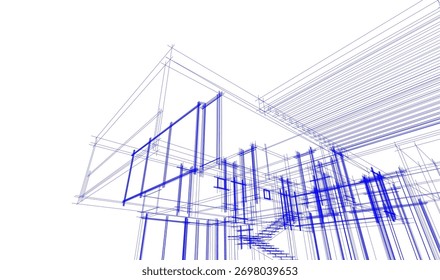 Bosquejo de la casa 3d renderizado arquitectónico