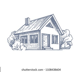 House sketch. House building doodle. Vector illustration