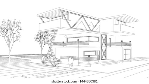 house sketch concept 3d illustration